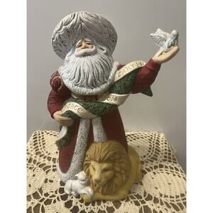 Vtg RARE Ceramic Old World Santa Mold Hand Painted Christmas Lion Lamb Dove‎
